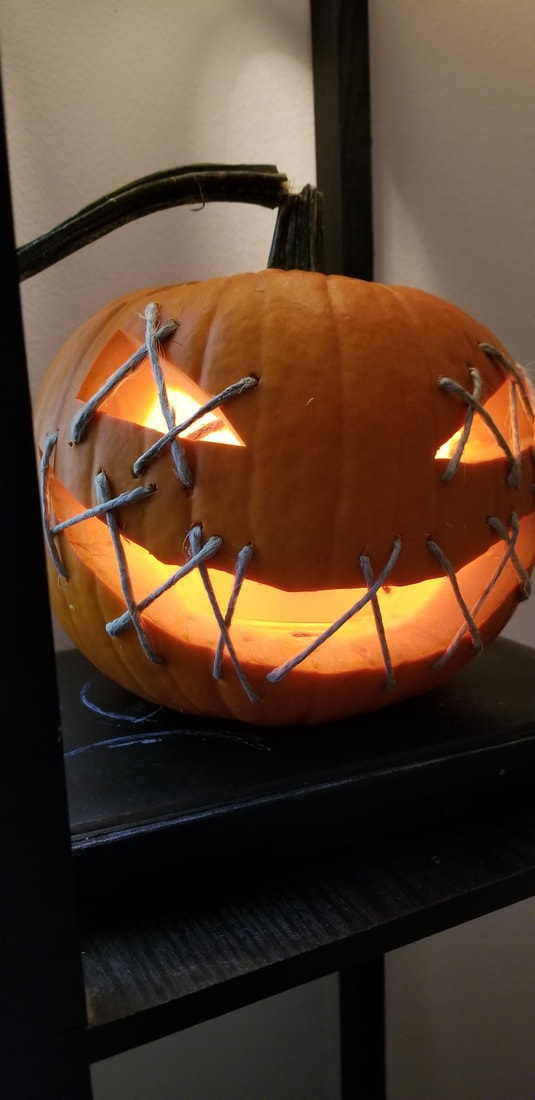 stitched mouth scary pumpkin jack o lantern