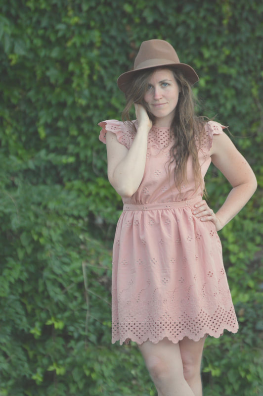 brown hat with pink dress