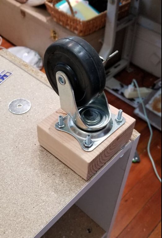 adding wheels to my sewing table