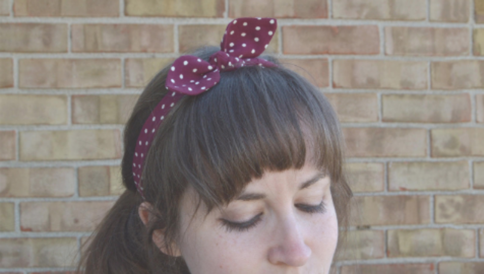 upcycled fabric headband top knot retro polka dot red and white