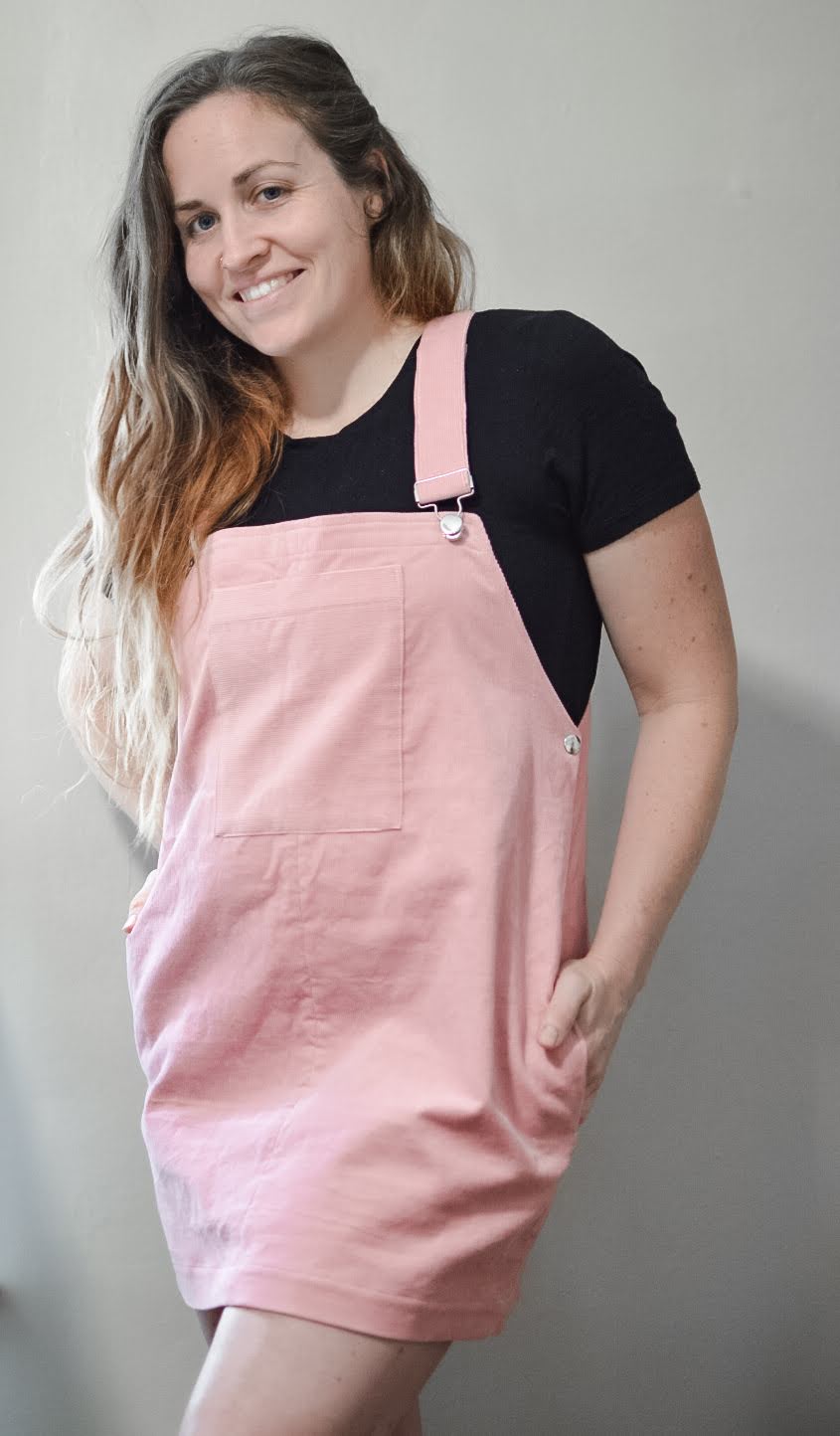 pink overall pinafore