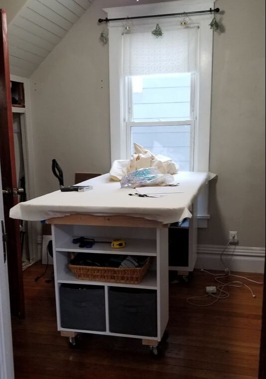 batting over plywood for sewing table DIY