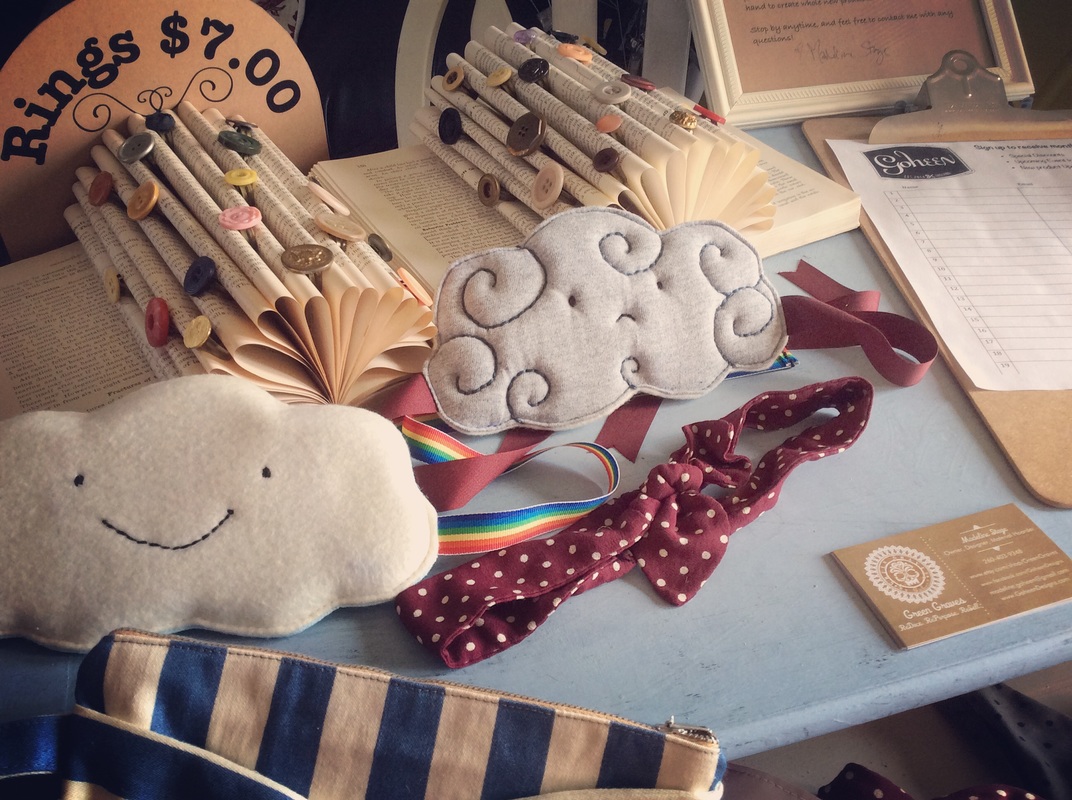 button rings and cloud eye masks for the craft show set up