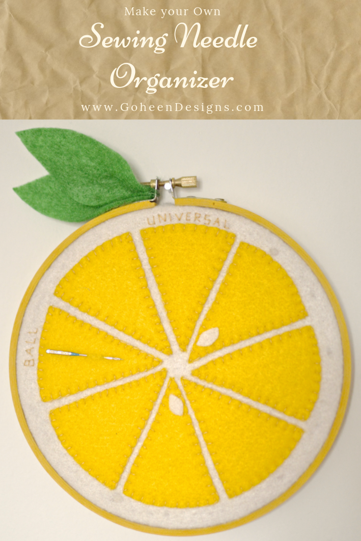 diy lemon needle organizer made from felt and an embroidery hoop