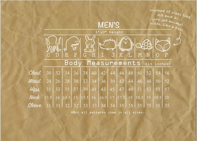 men's size chart in inches
