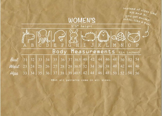 Women's size chart in inches