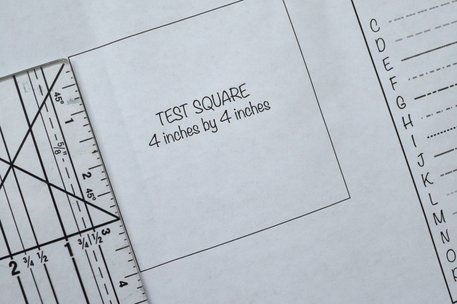 test square for a large format printed sewing pattern