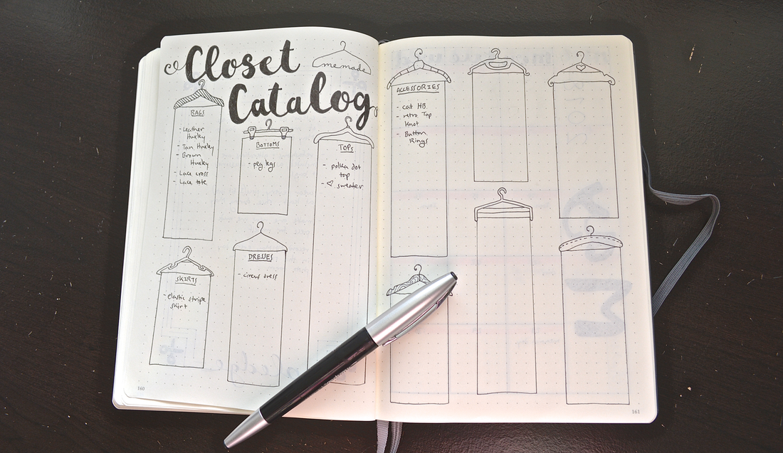 closet catalog for your handmade wardrobe in your bullet journal with cute hangers